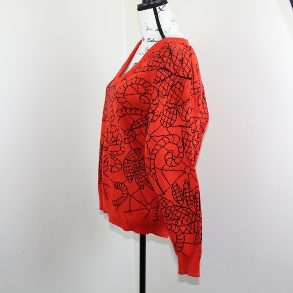 Vintage Floral Sweater Medium Oversized Red Orange - Picture 2 of 8